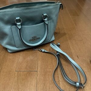 Coach Pebbled Leather Shoulder Satchel in Light Teal